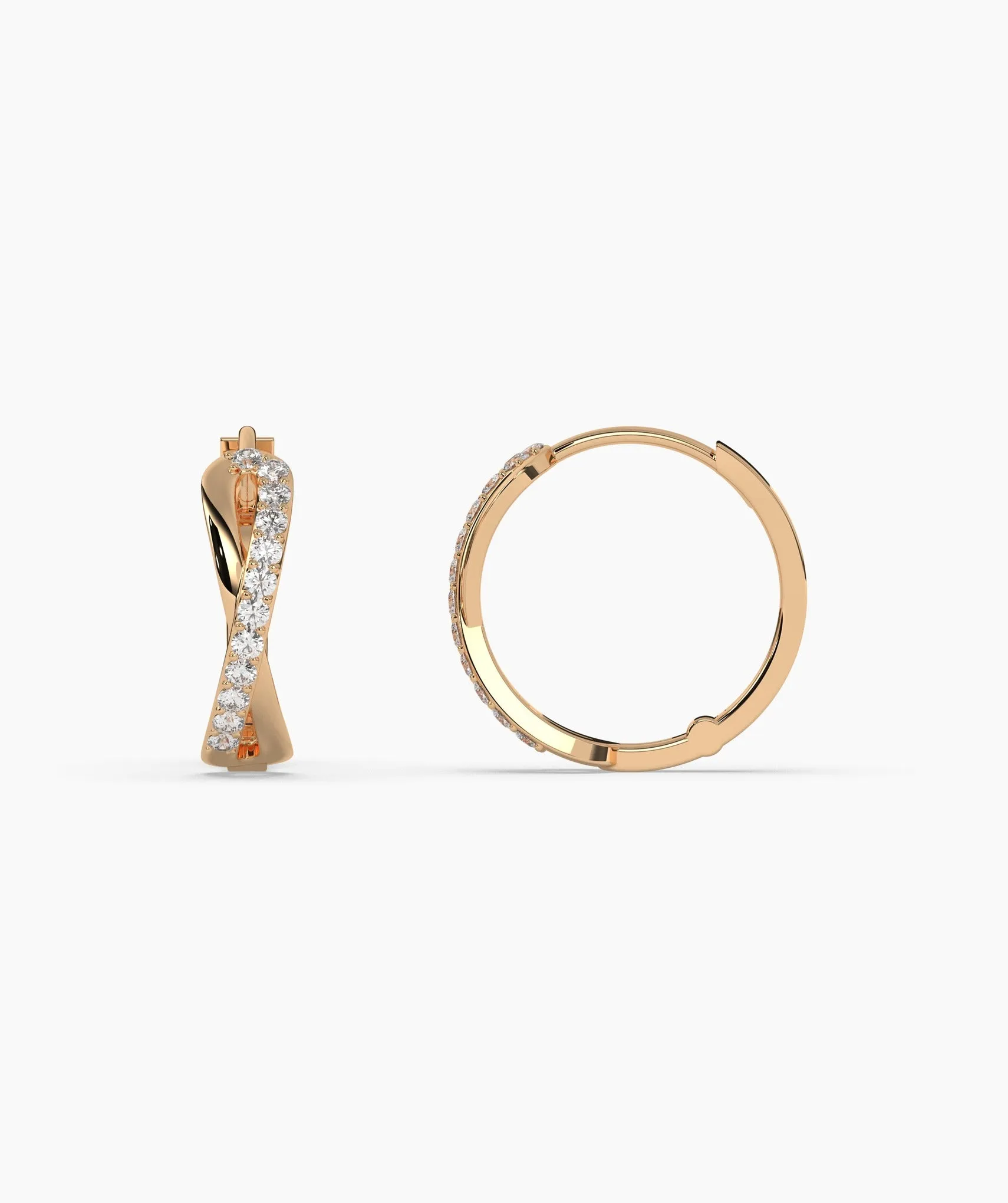 14K Gold Spiral Diamond Hoops