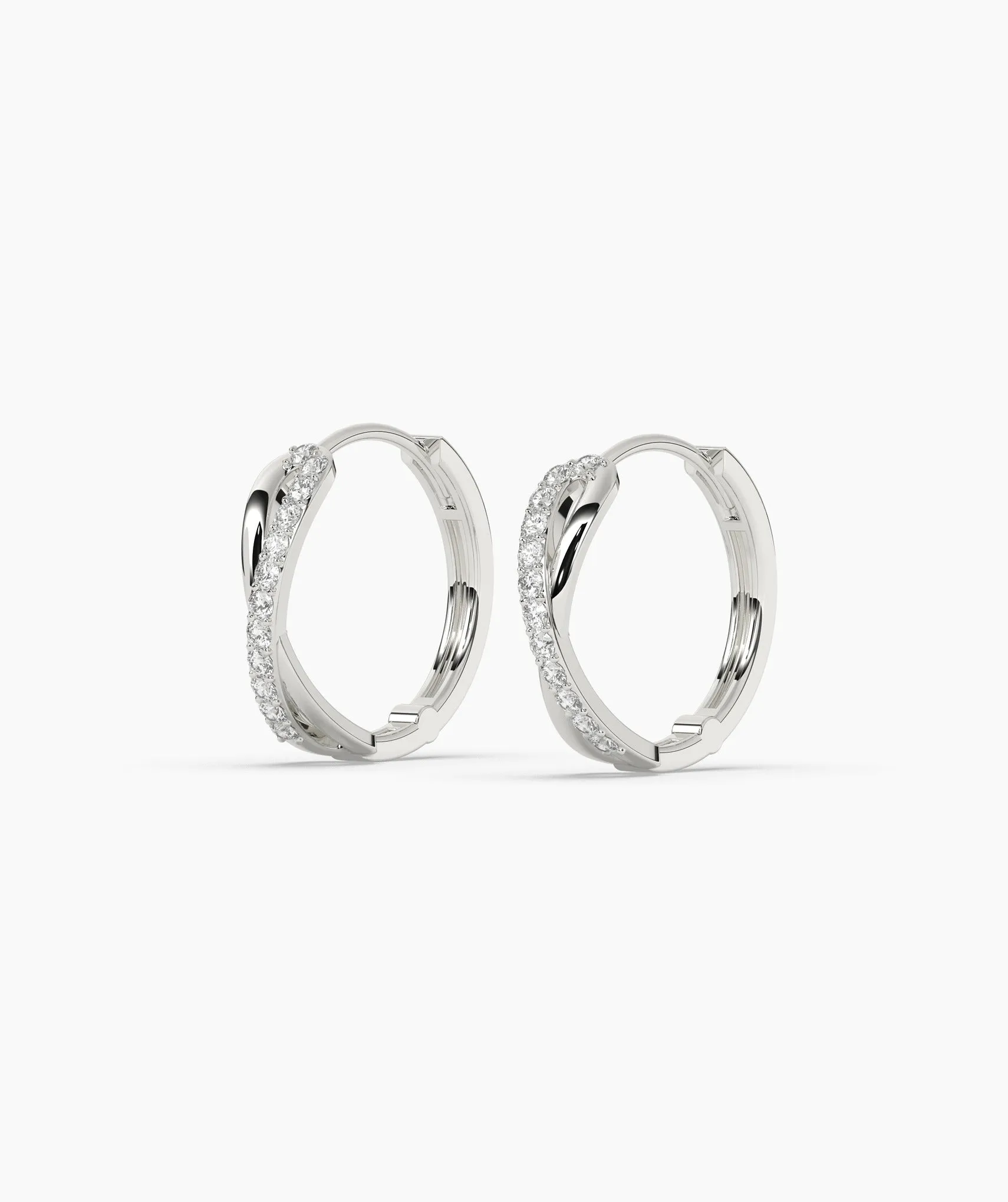 14K Gold Spiral Diamond Hoops