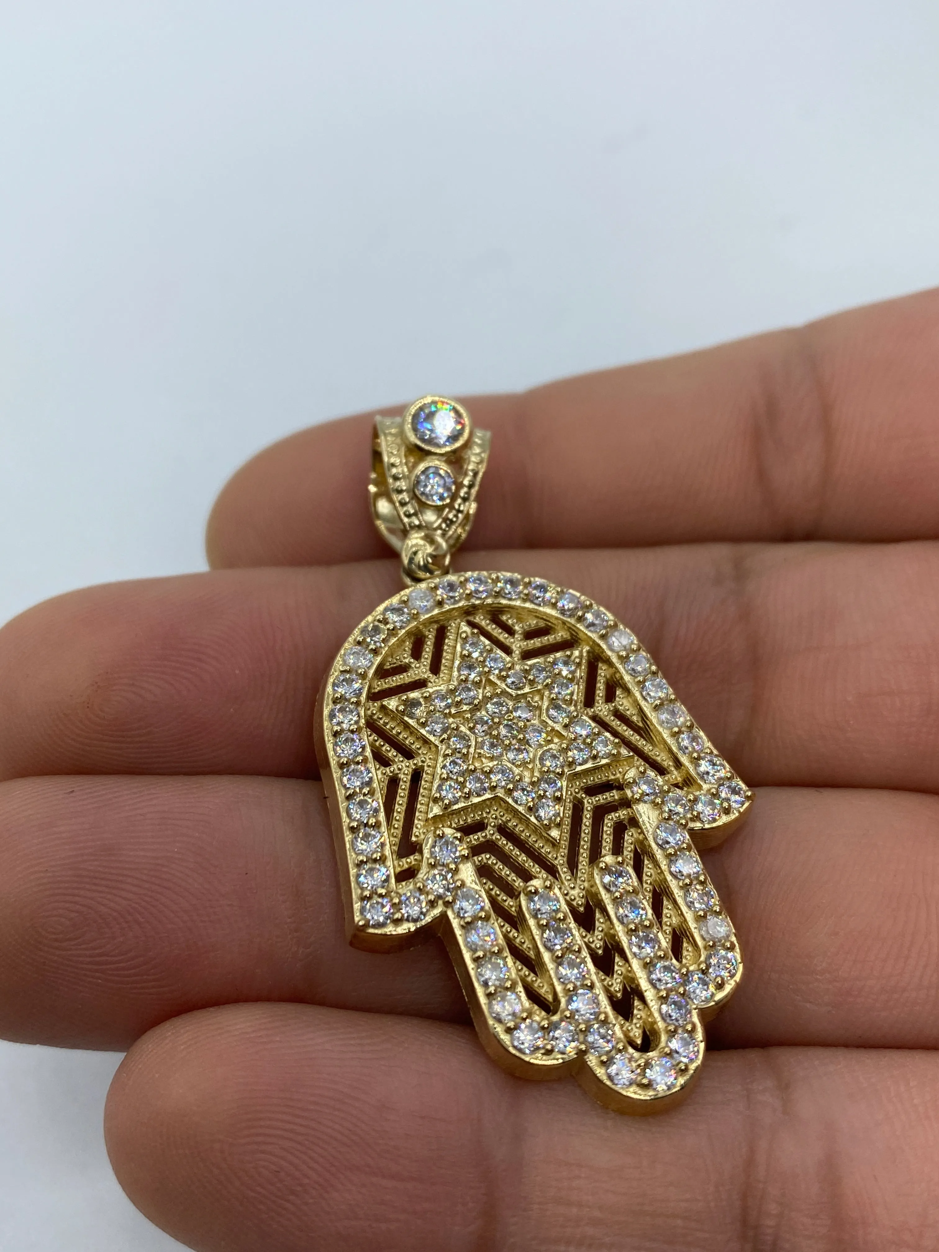 14K Hamsa with Star Pendant