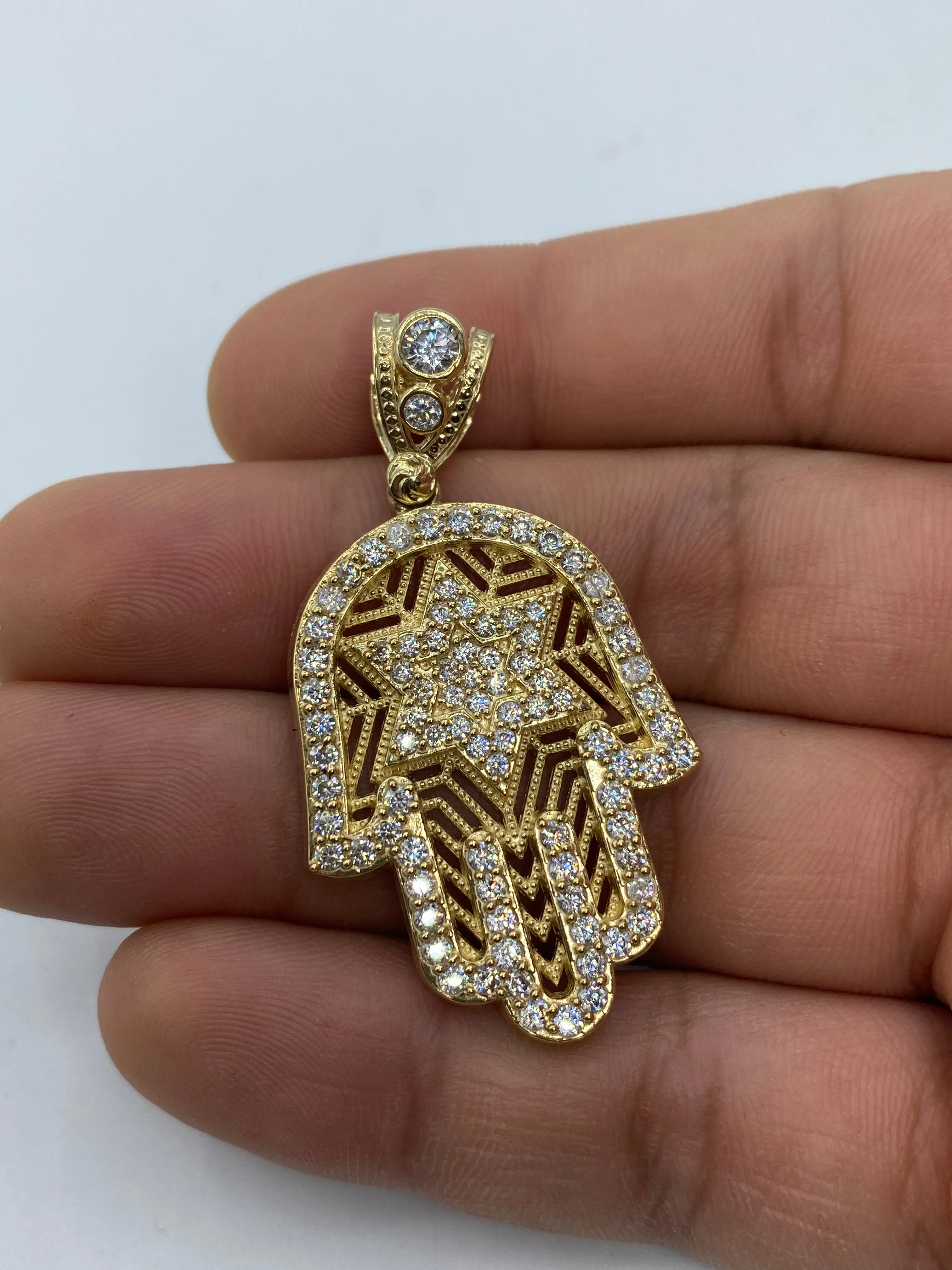 14K Hamsa with Star Pendant