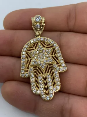 14K Hamsa with Star Pendant