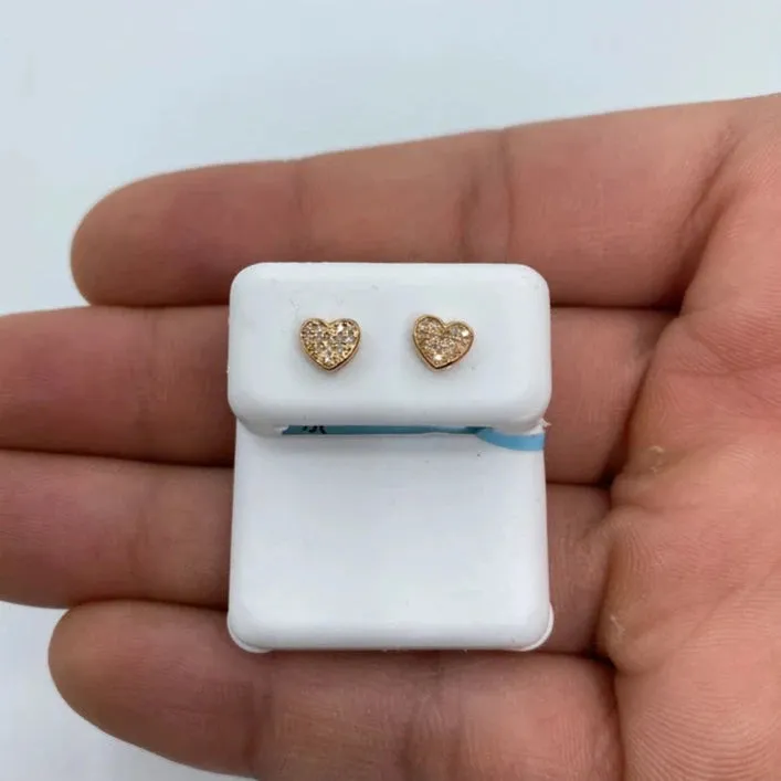 14K Heart Solid Rim Diamond Earrings