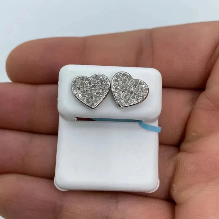 14K Heart Solid Rim Diamond Earrings