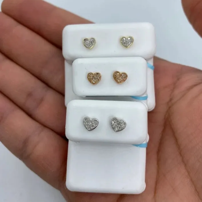 14K Heart Solid Rim Diamond Earrings