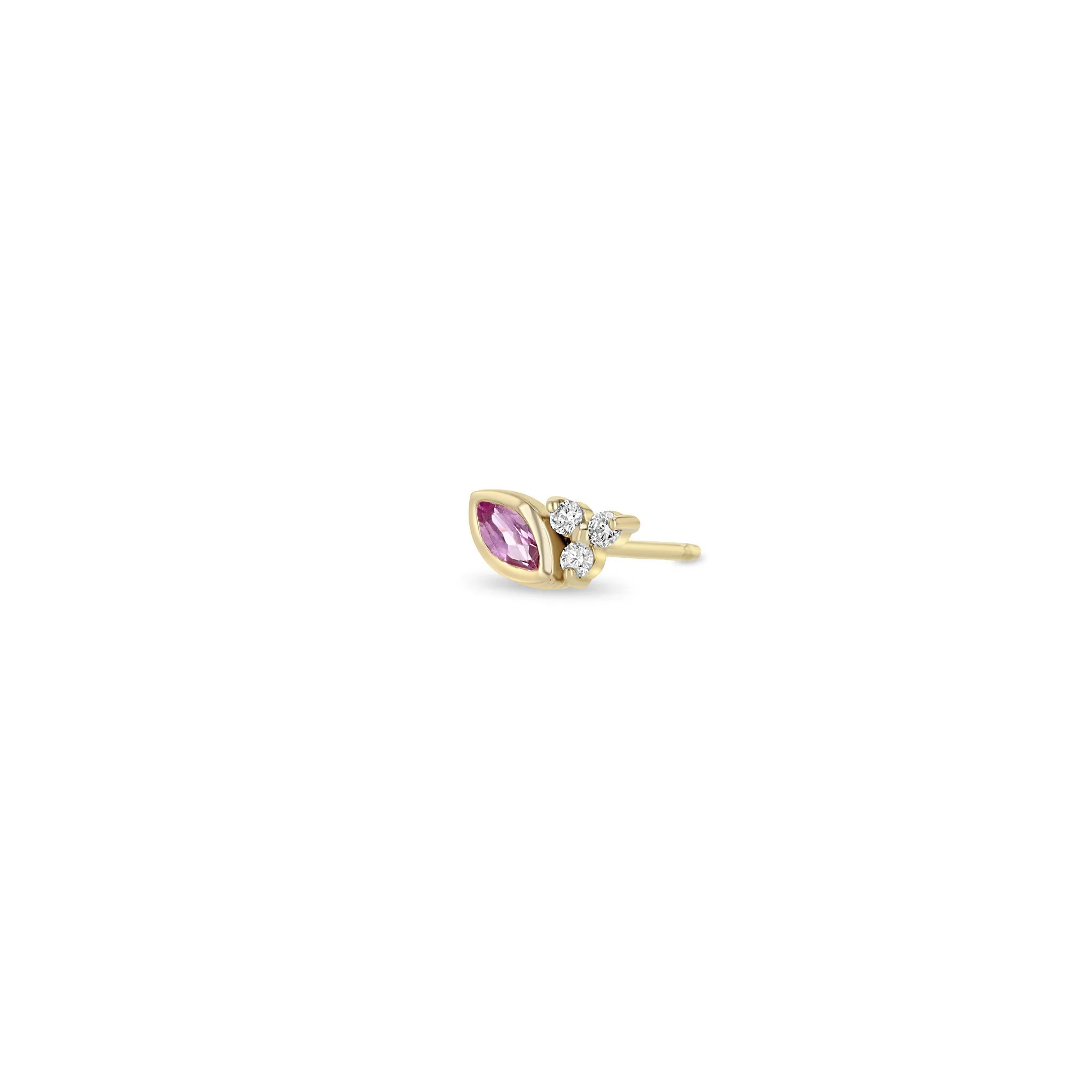 14k Marquise Pink Sapphire & Diamond Trio Studs