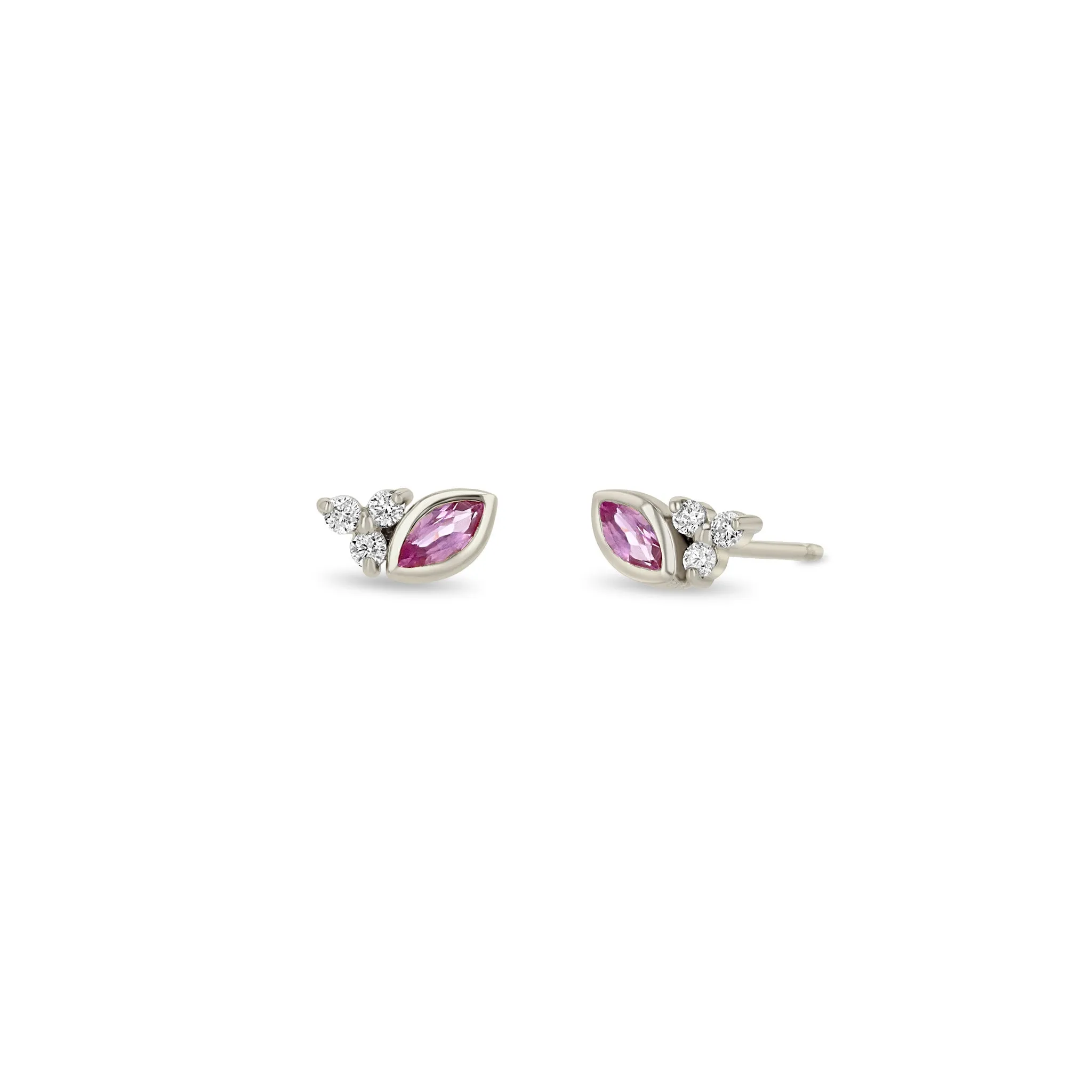 14k Marquise Pink Sapphire & Diamond Trio Studs