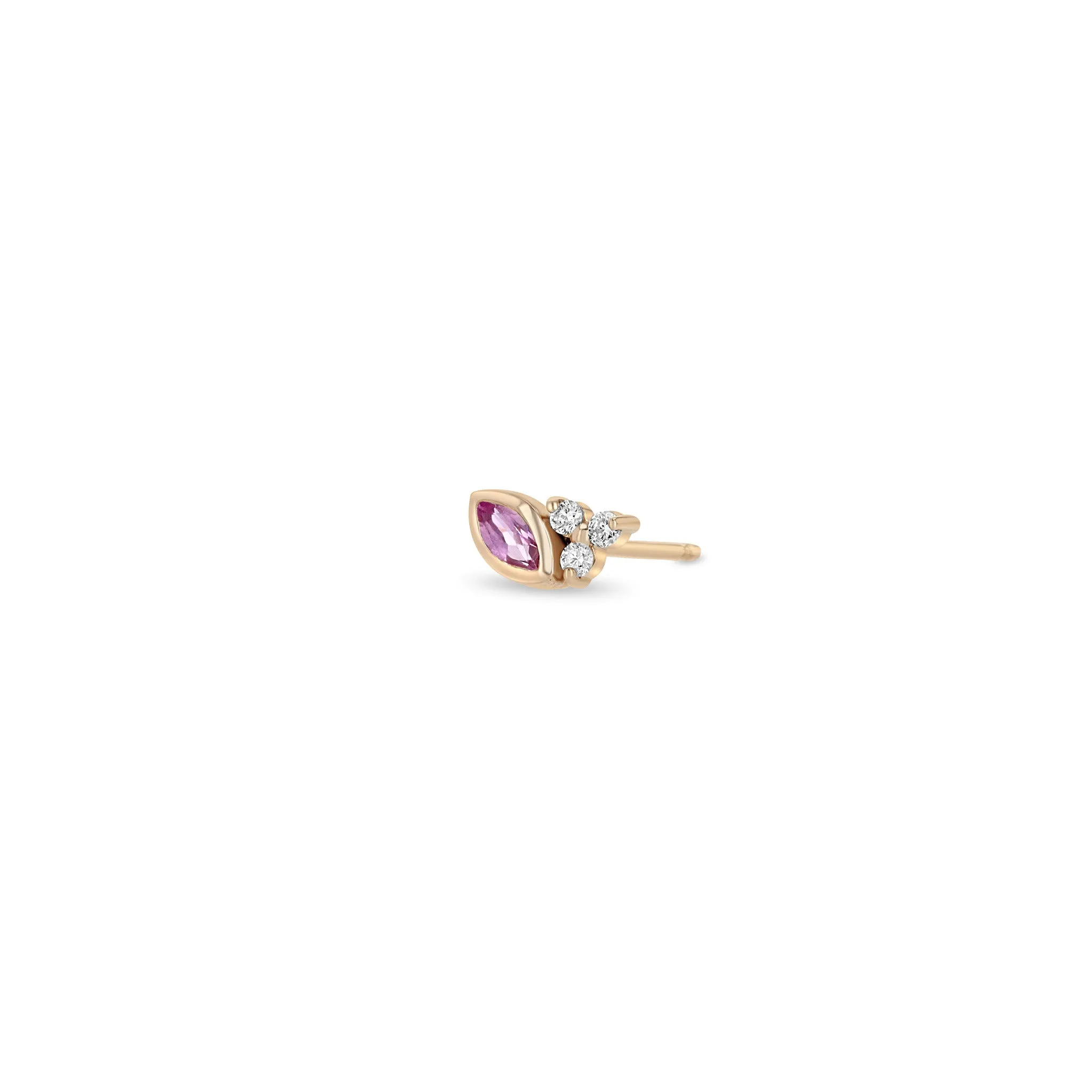 14k Marquise Pink Sapphire & Diamond Trio Studs
