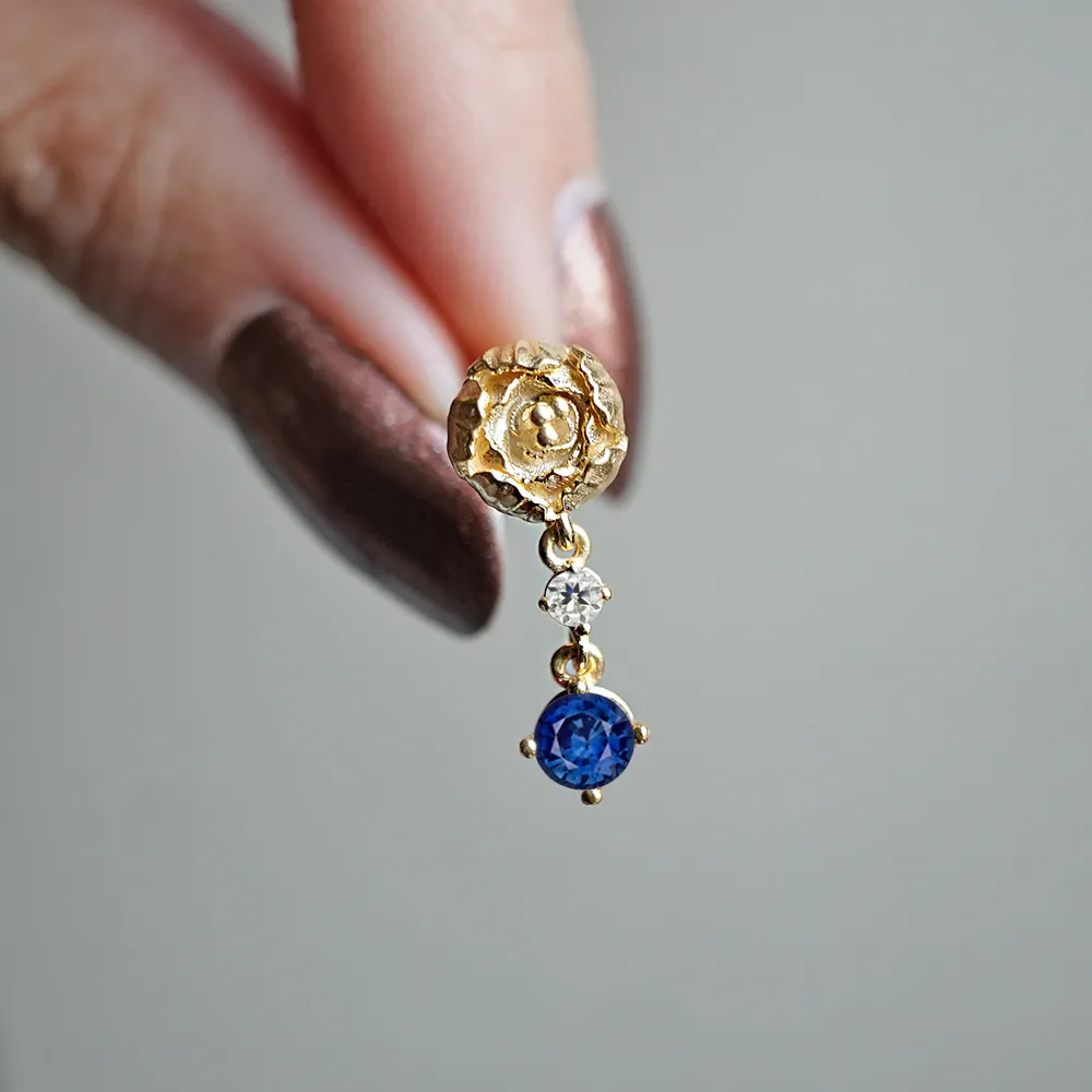 14K Peonies Blue Sapphire Diamond Earrings