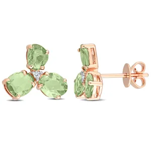 14k Pink Gold Three Stone Stud Earrings