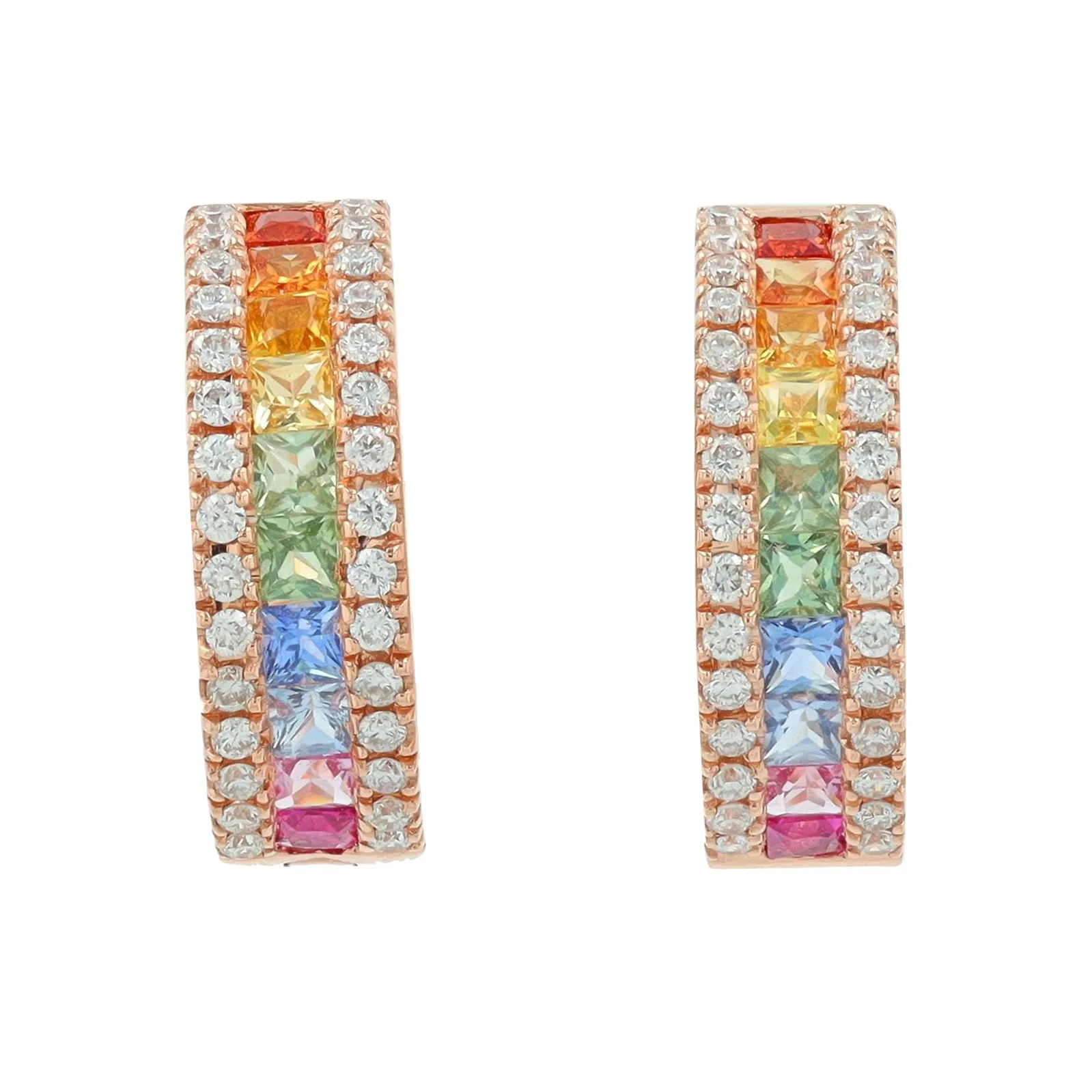 14K RG 1.10 CTW Multi Sapphire Hoops