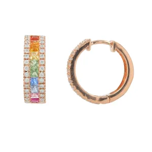 14K RG 1.10 CTW Multi Sapphire Hoops