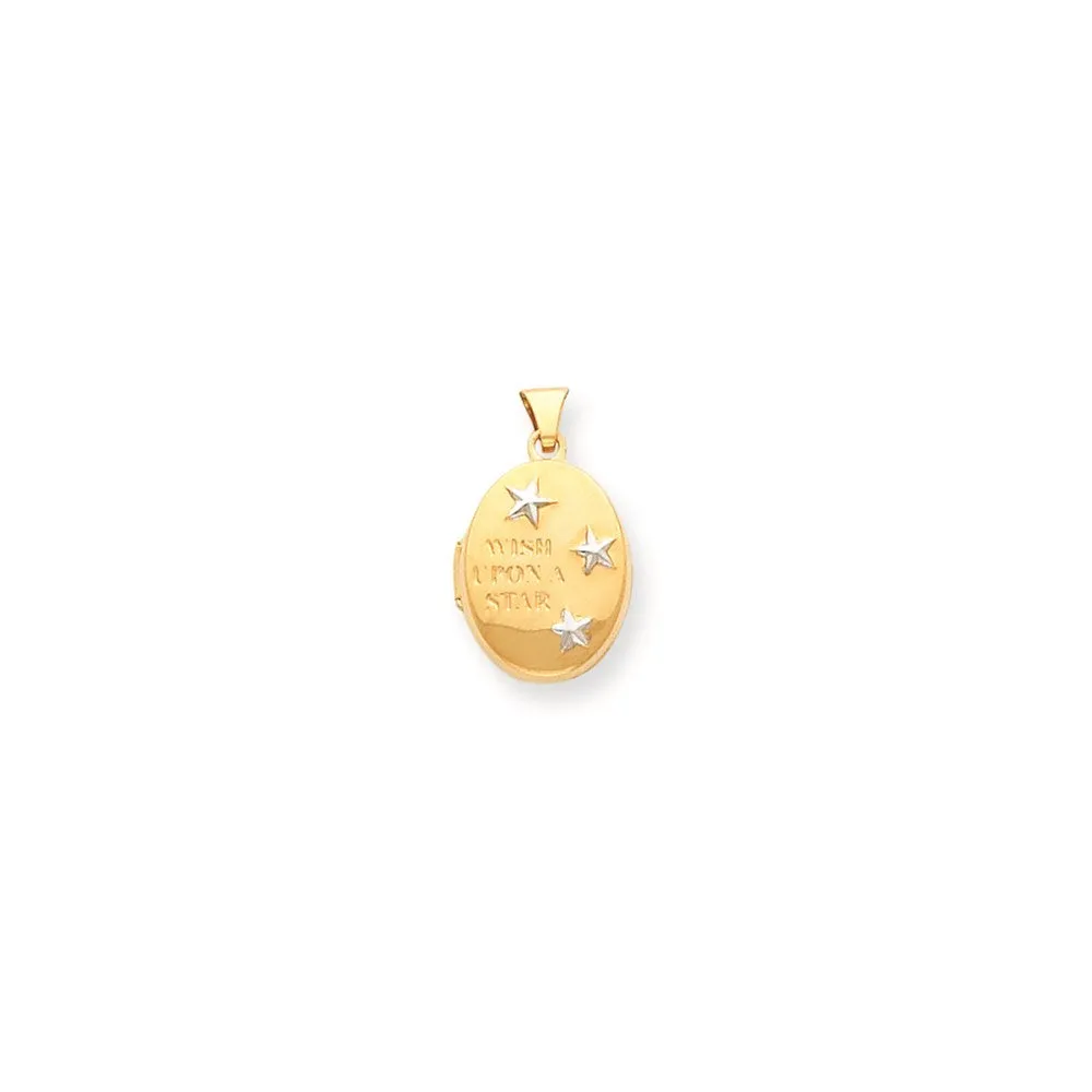 14k Rhodium Wish Upon a Star Oval Locket Necklace