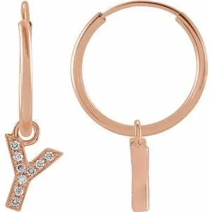 14K Rose .03 CTW Natural Diamond Single Initial Y Hoop Earring
