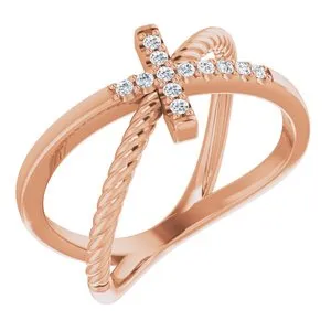 14K Rose 1/10 CTW Diamond Cross Rope Ring