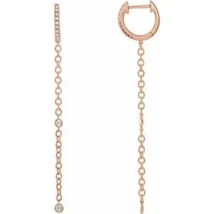14K Rose 1/4 CTW Diamond Hinged Hoop Chain Earrings