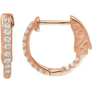 14K Rose 1/4 CTW Diamond Inside-Outside 14.5 mm Hoop Earrings