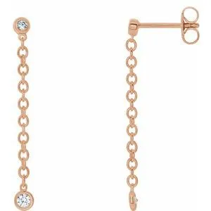 14K Rose 1/5 CTW Diamond Bezel Set Chain Earrings