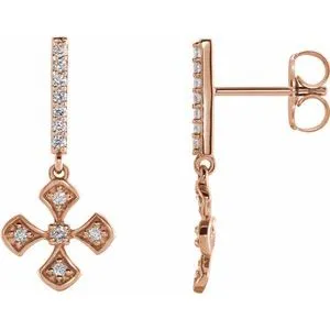 14K Rose 1/5 CTW Diamond Cross Dangle Earrings