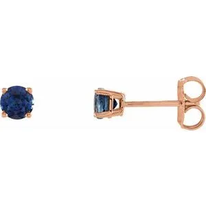 14K Rose 4 mm Lab-Grown Blue Sapphire Stud Earrings