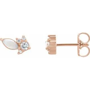 14K Rose Australian Opal & 1/6 CTW Diamond Cluster Earrings