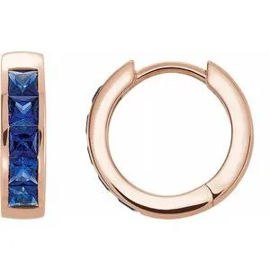 14K Rose Chatham® Created Blue Sapphire Hoop Earrings