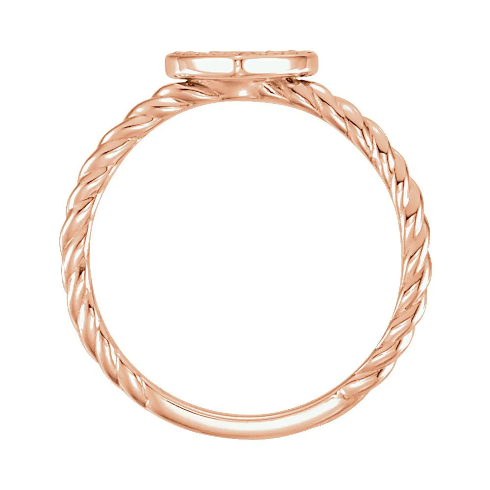 14k Rose Gold 1/8 CTW Diamond Heart Rope Ring, Size 7
