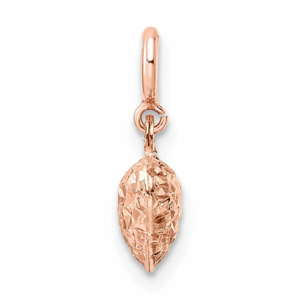 14K Rose Gold D.C Finish 3-D Heart Design with Spring Ring Clasp Charm Pendant