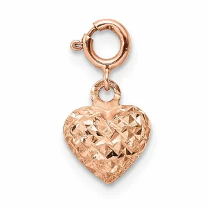 14K Rose Gold D.C Finish 3-D Heart Design with Spring Ring Clasp Charm Pendant