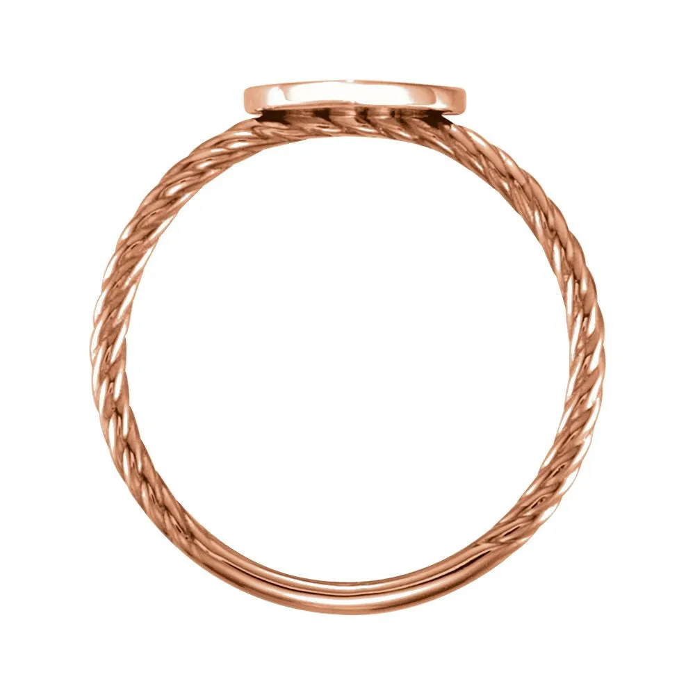 14k Rose Gold Heart Engravable Rope Ring , Size 7