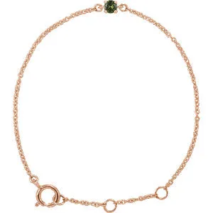 14K Rose Imitation Peridot Youth Birthstone 4 1/2-5 1/2" Bracelet