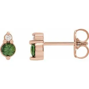 14K Rose Natural Green Sapphire & .03 Natural Diamond Earrings