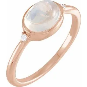 14K Rose Natural Rainbow Moonstone  & .03 CTW Natural Diamond Ring