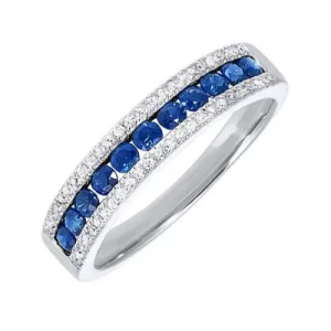 14k Sapphire and Diamond 3 Row Fashion Ring