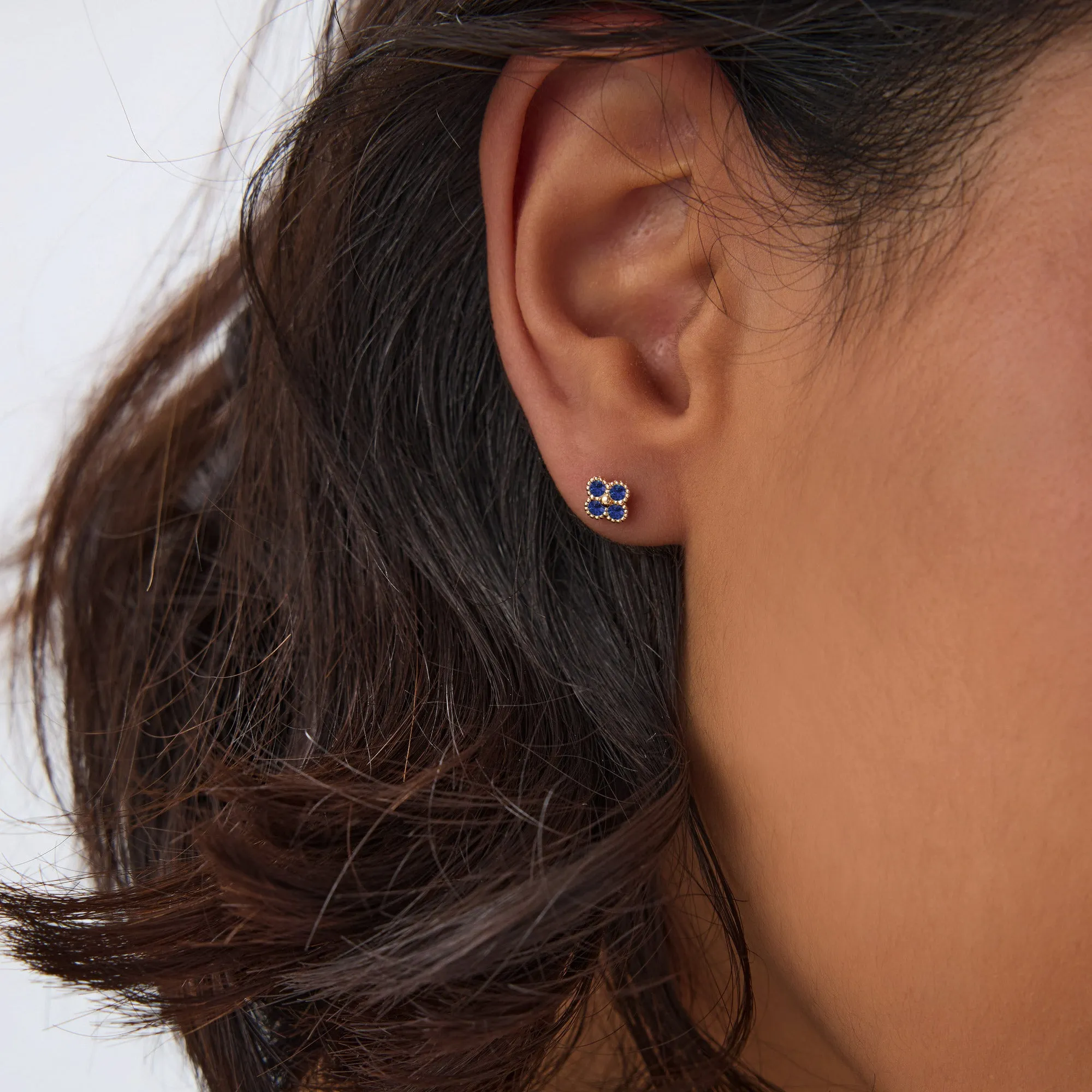 14k Sapphire Clover Beaded Studs