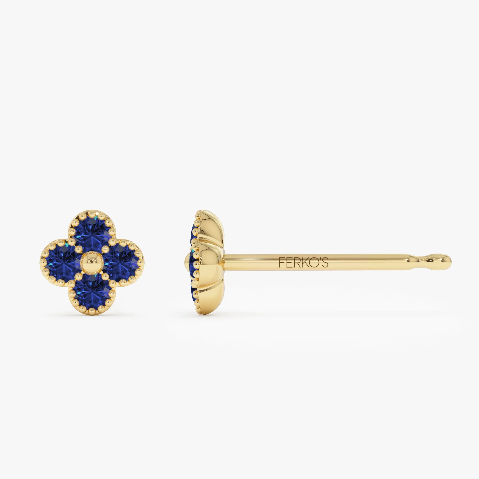 14k Sapphire Clover Beaded Studs