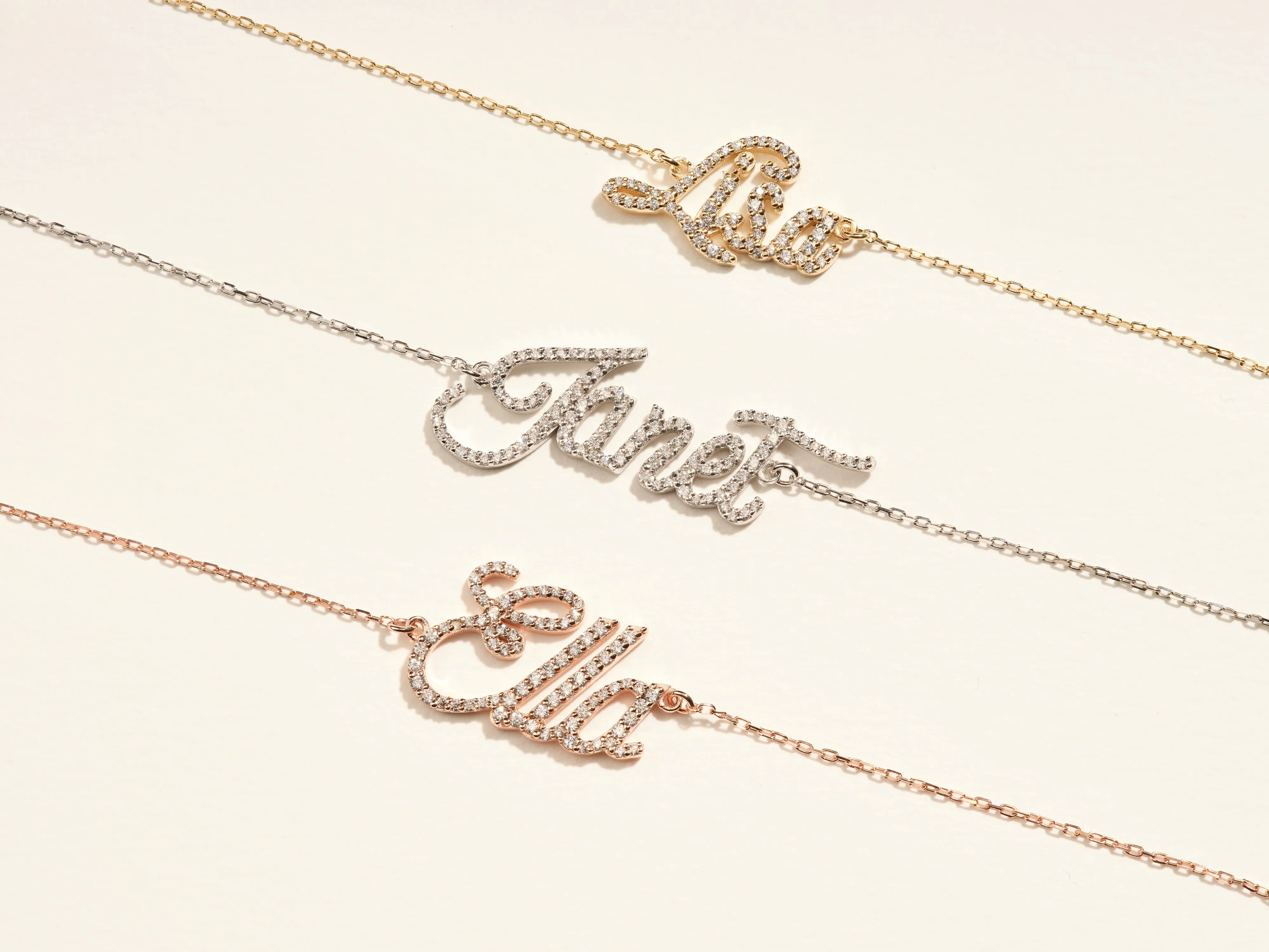 14k Solid Gold Cursive Diamond Name Bracelet