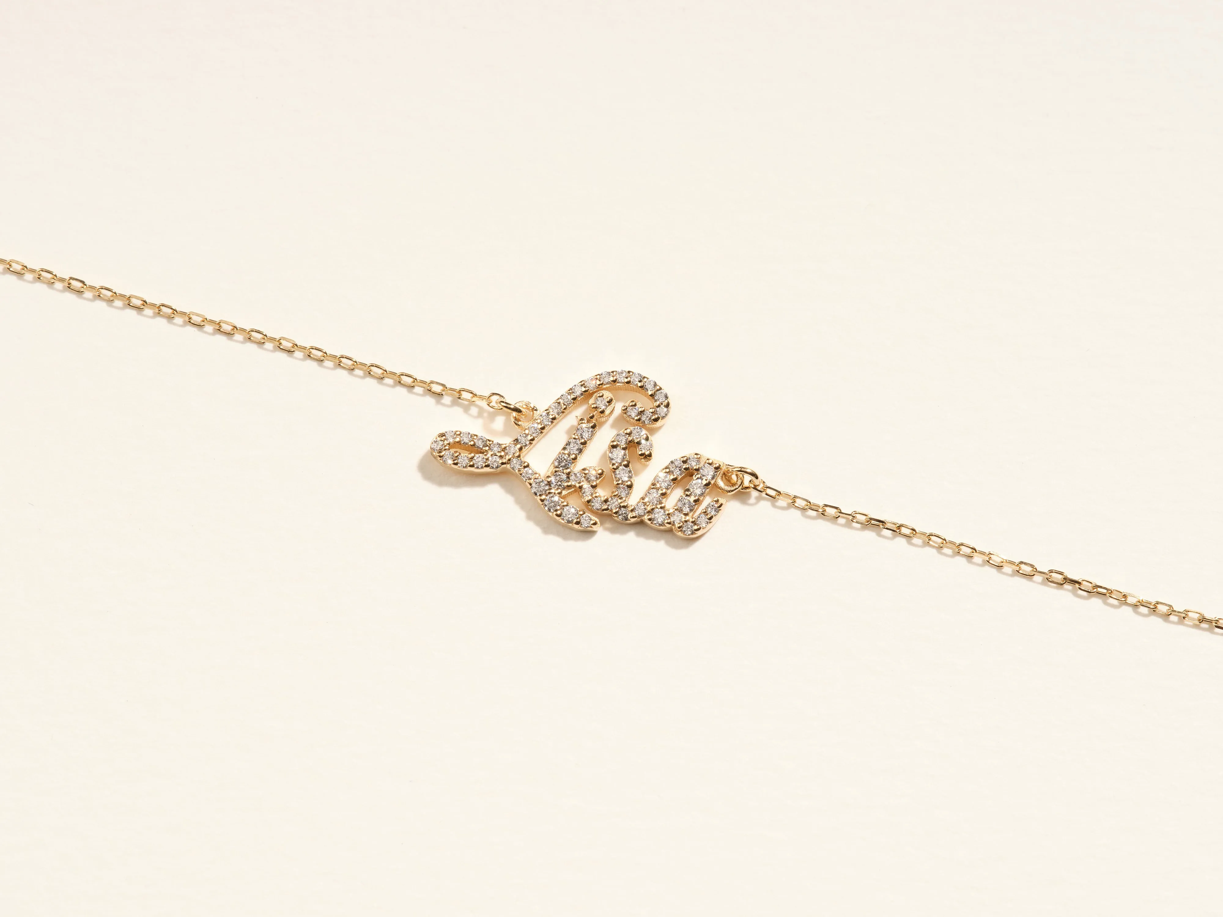 14k Solid Gold Cursive Diamond Name Bracelet