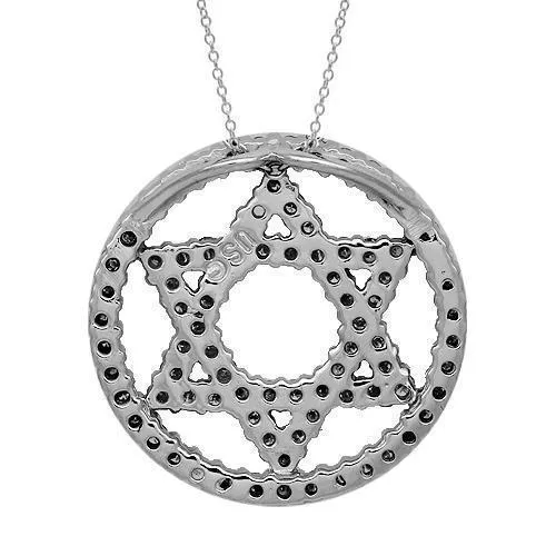14K Solid White Gold Womens Diamond Star of David Pendant 1.25 Ctw
