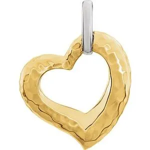 14K Two-Tone 25.3x20.84 mm Hammered Heart Pendant