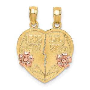 14k Two Tone Gold Polished 2-Pieces BIG SIS-LIL SIS Break-A-part Heart Pendant