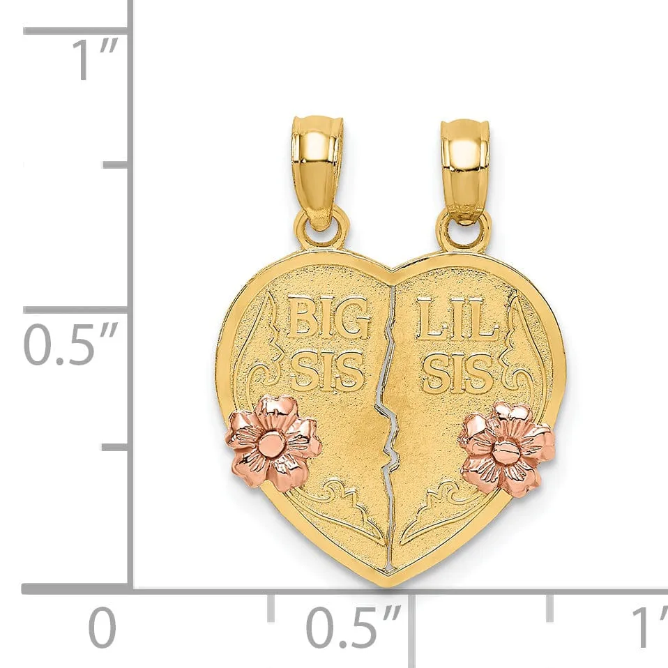 14k Two Tone Gold Polished 2-Pieces BIG SIS-LIL SIS Break-A-part Heart Pendant