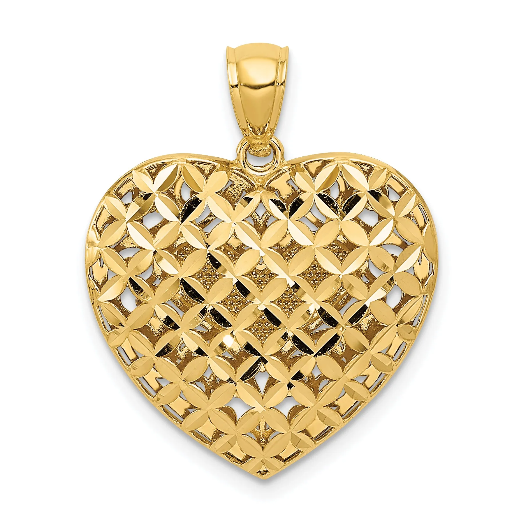 14K Two Tone Gold Polished Reversible D.C Filigree Puffed Heart Pendant