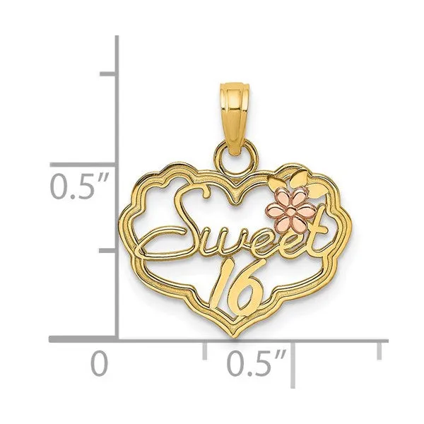 14K Two Tone Sweet 16 Heart Charm Pendant