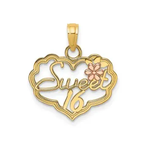 14K Two Tone Sweet 16 Heart Charm Pendant