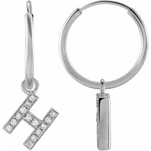 14K White .05 CTW Natural Diamond Single Initial H Hoop Earring
