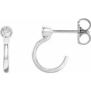 14K White .06 CTW Diamond Bezel-Set Hoop Earrings