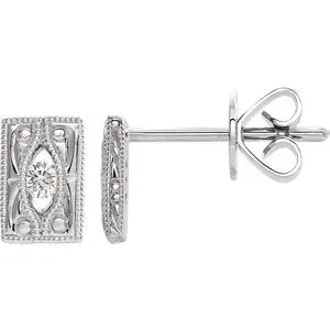 14K White .07 CTW Diamond Design-Engraved Earrings