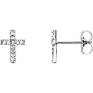 14K White 1/10 CTW Diamond Cross Earrings