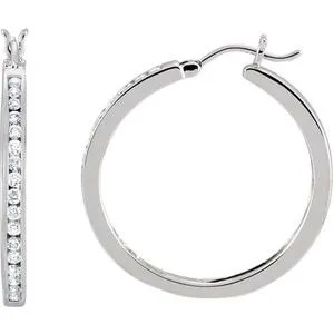 14K White 1/2 CTW Diamond Hoop Earrings