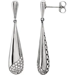 14K White 1/3 CTW Diamond Pierced Teardrop Earrings